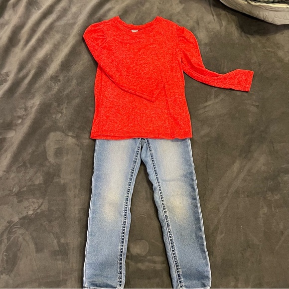 Old Navy Red Long Sleeve Tee & Wonder Nation Jeggings - Picture 1 of 6
